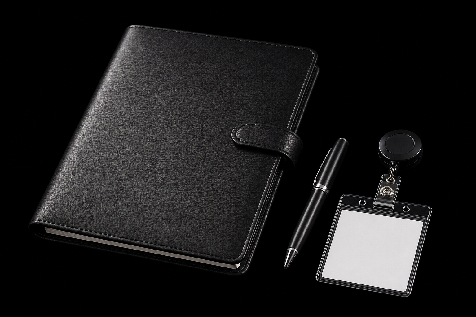Provider notebook, pen, and badge — clinicians choose what they deliver