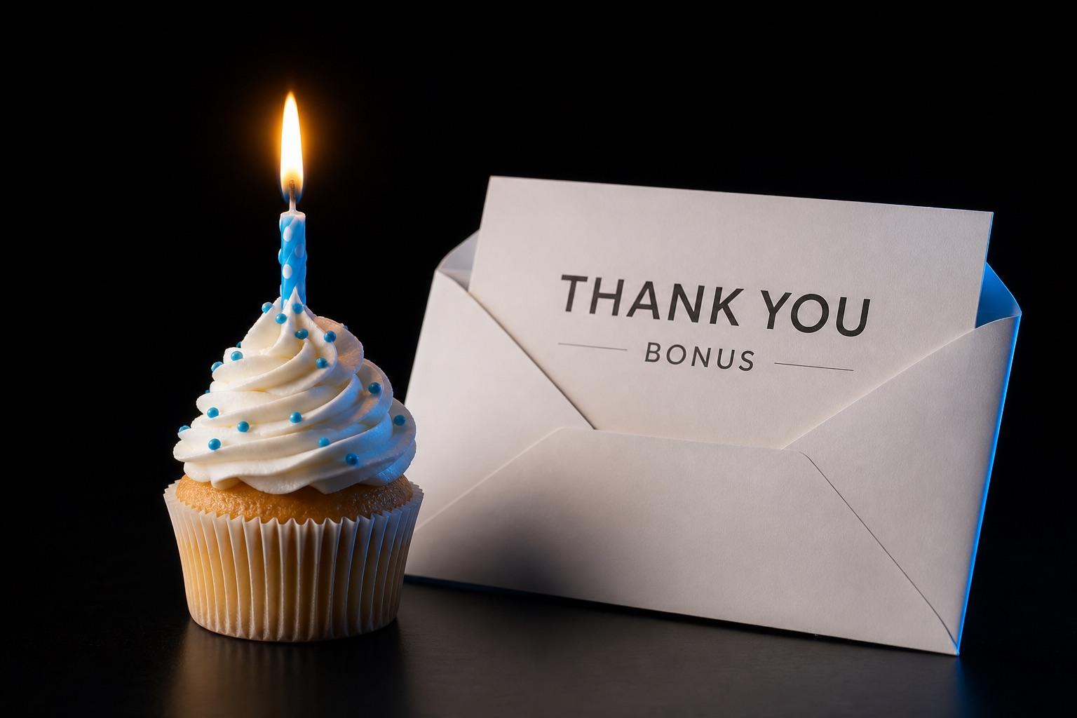 Birthday cupcake and bonus envelope